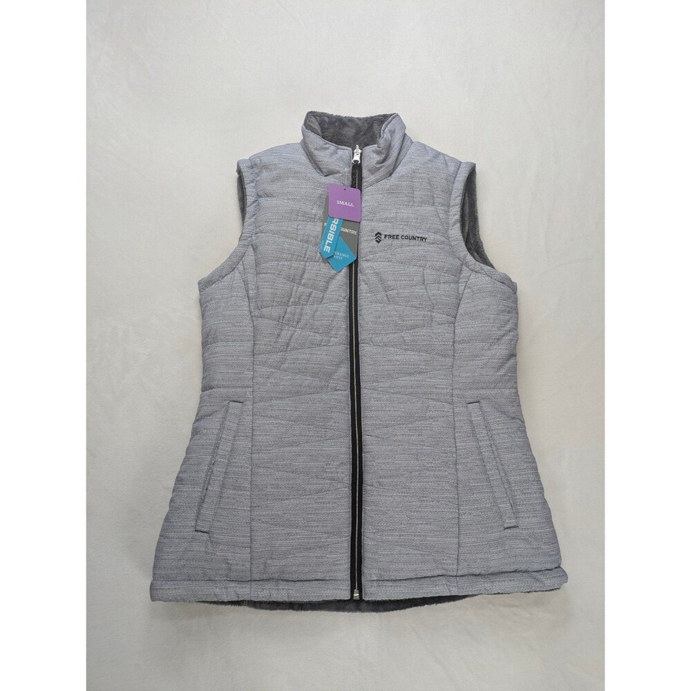 NWT Free Country Women's Reversible Fleece Vest Gray Heathered Size Small